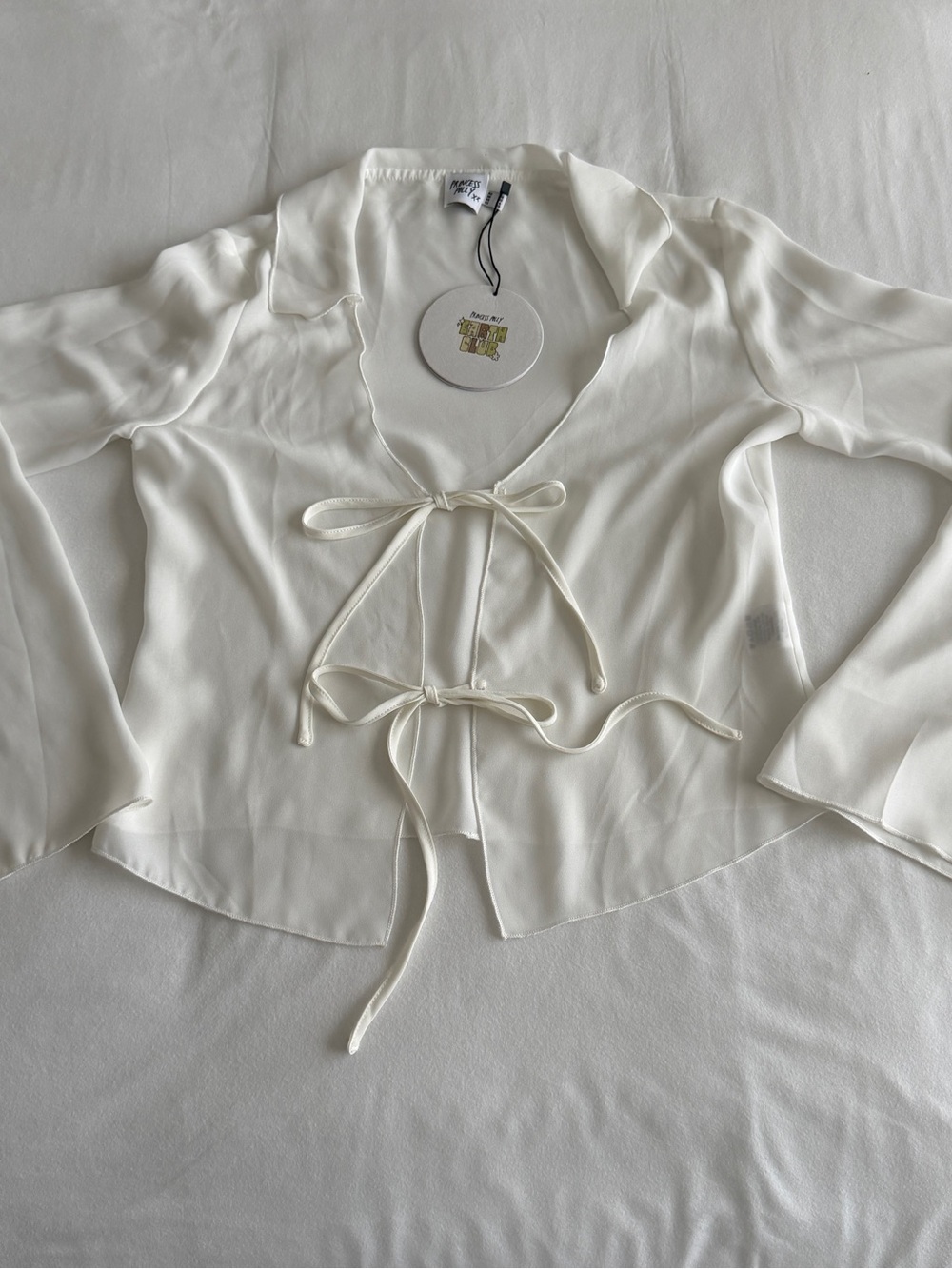 Princess Polly Ivory Tie-Front Long-Sleeve Top